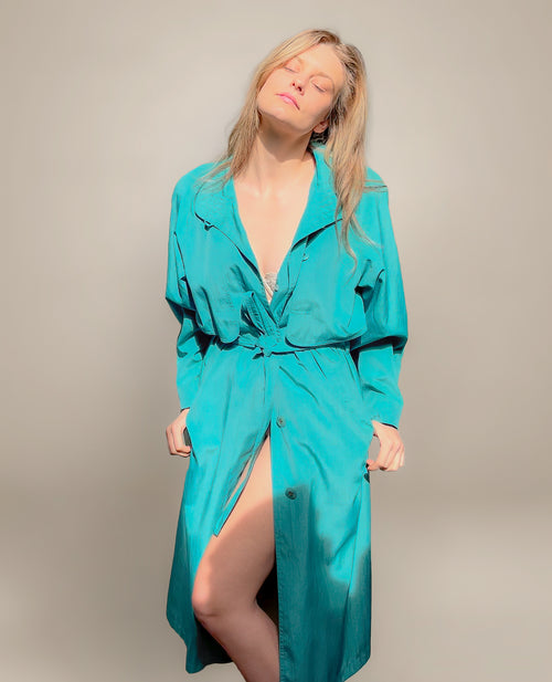 Warm My Heart Turquoise Trench Coat - Jackets & Coats  | Fourth House Vintage