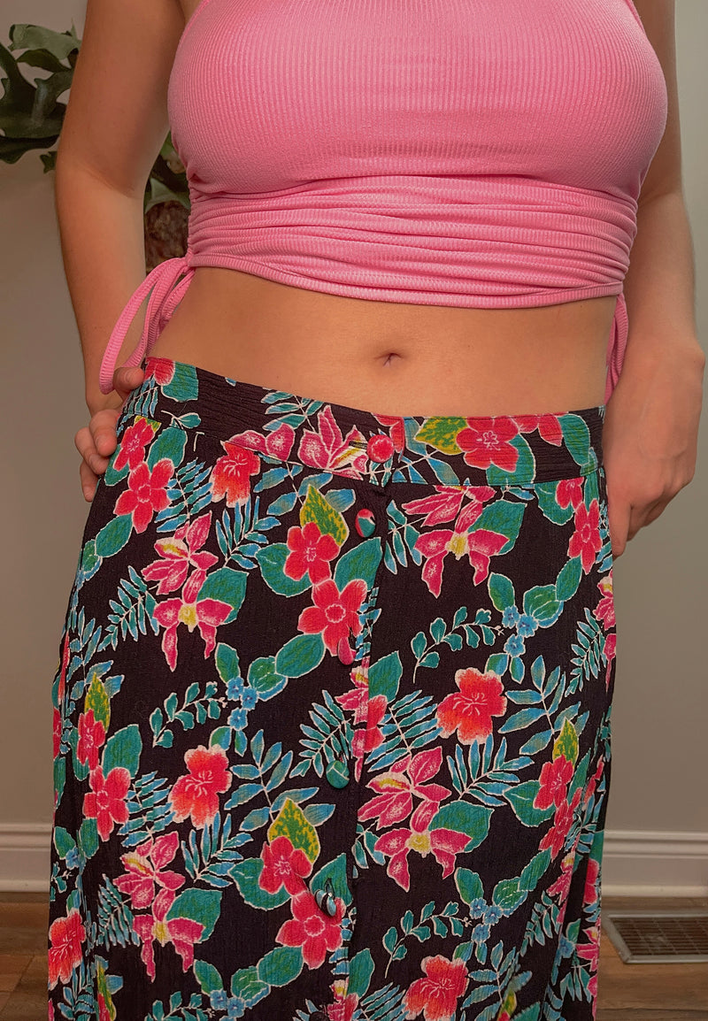 Buttoned Hibiscus Skirt